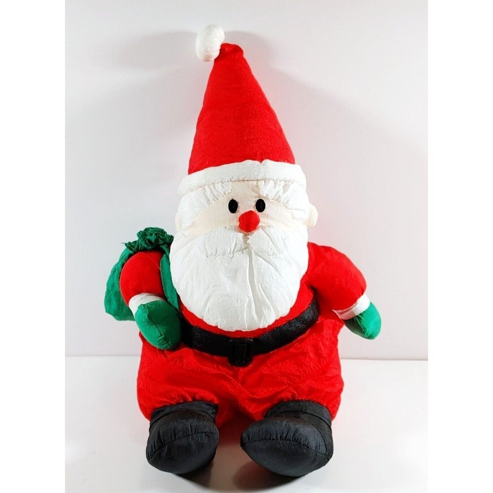 Vintage Stuffins  Nylon Plush Santa Claus w/Green Toy Stack 16" Misfit Toys Xmas